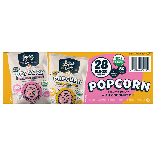 LesserEvil Organic Popcorn, Variety Pack, 0.65 oz, 28 ct