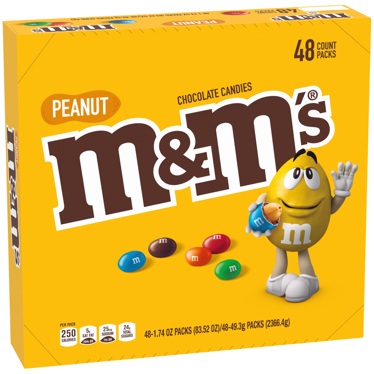 M&M'S Full Size Chocolate Candy, Peanut, 1.74 oz, 48 ct