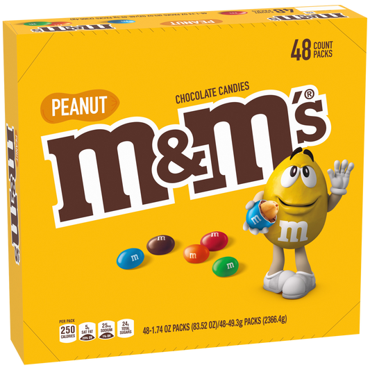 M&M'S Full Size Chocolate Candy, Peanut, 1.74 oz, 48 ct