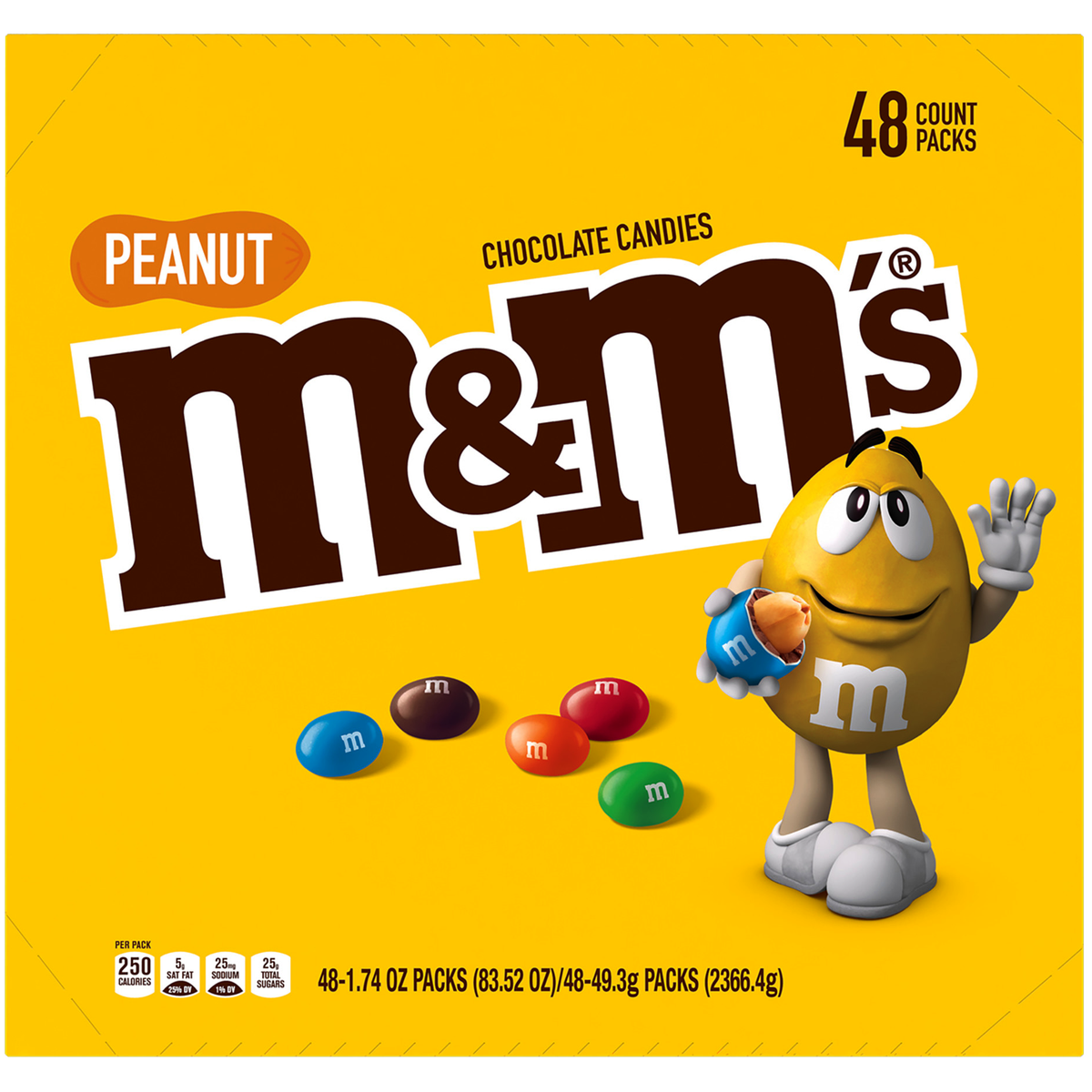 M&M'S Full Size Chocolate Candy, Peanut, 1.74 oz, 48 ct