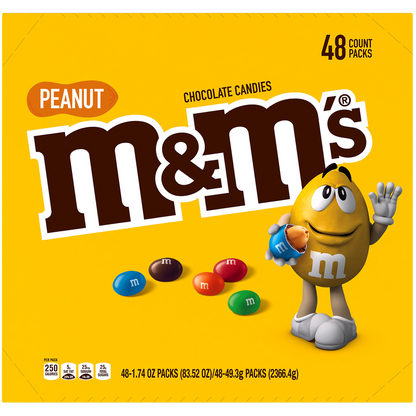 M&M'S Full Size Chocolate Candy, Peanut, 1.74 oz, 48 ct