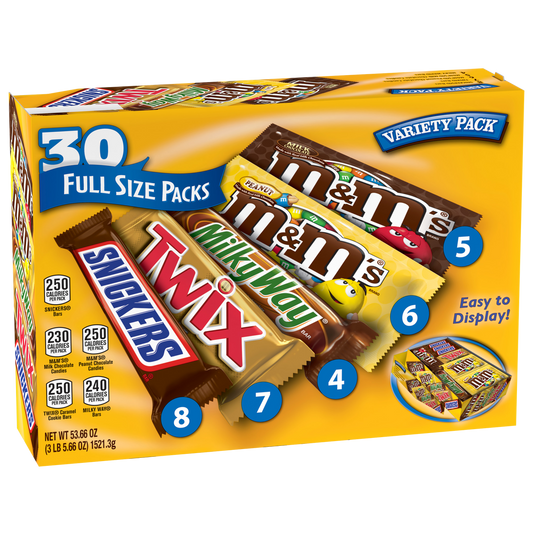 Mars Chocolate Candy Bars, Full Size, Variety Pack, 30 ct