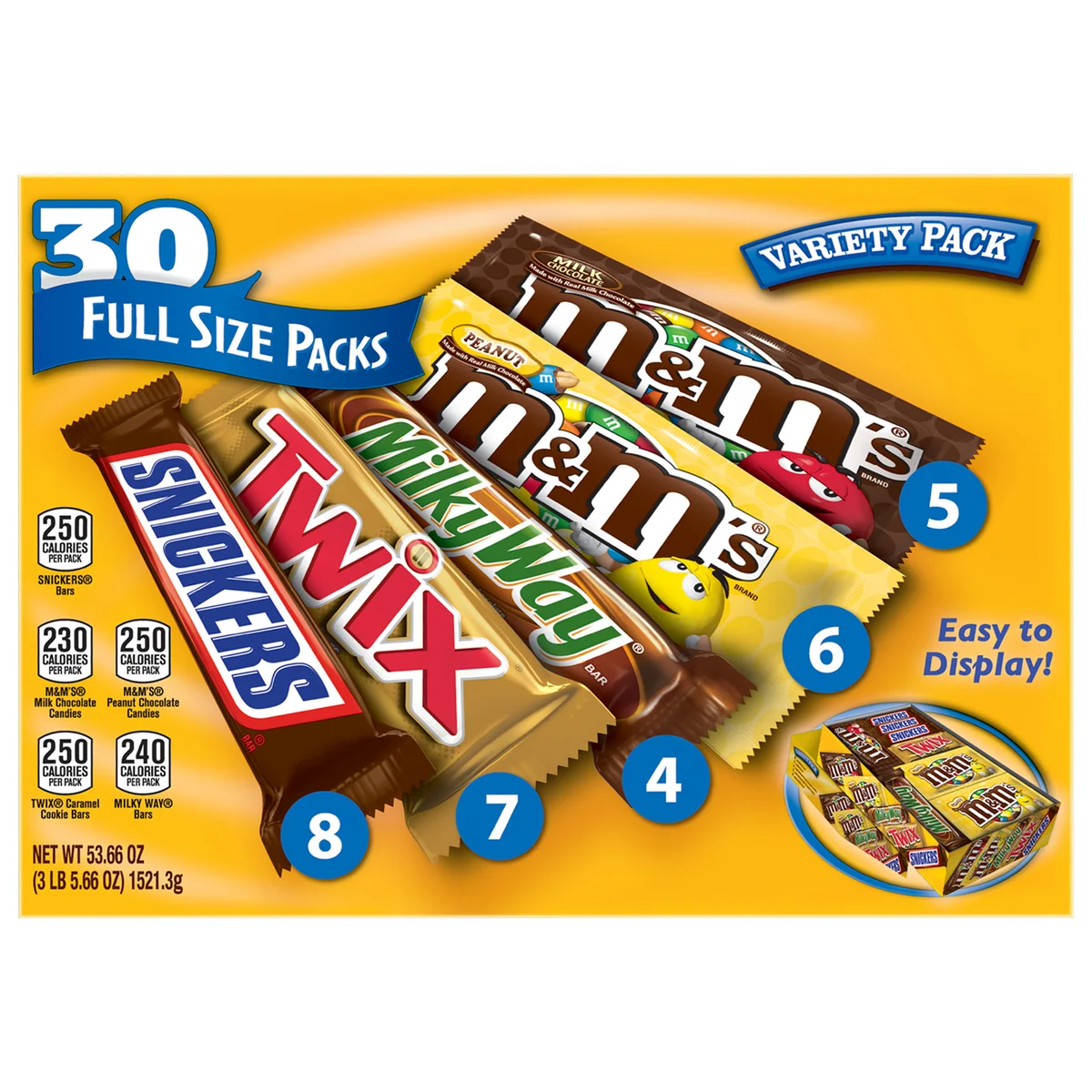 Mars Chocolate Candy Bars, Full Size, Variety Pack, 30 ct