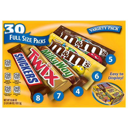 Mars Chocolate Candy Bars, Full Size, Variety Pack, 30 ct