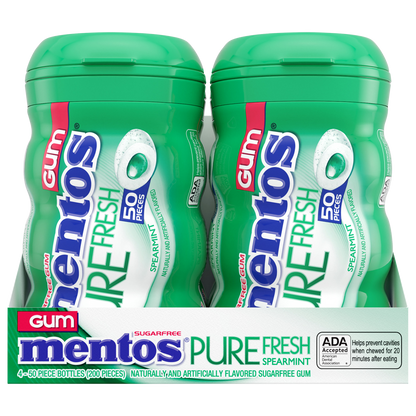 Mentos Pure Fresh Sugar Free Gum, Spearmint, 50 Pieces, 4 ct