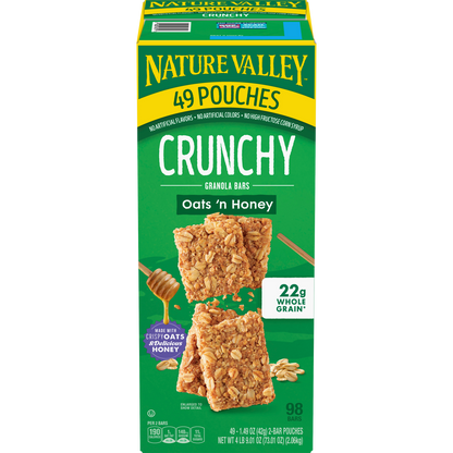 Nature Valley Crunchy Granola Bars, Oats 'n Honey, 1.49 oz, 49 ct