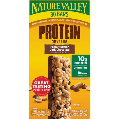 Nature Valley Protein Chewy Bars, 10g Protein, Peanut Butter Dark Chocolate, 1.42 oz, 30 ct