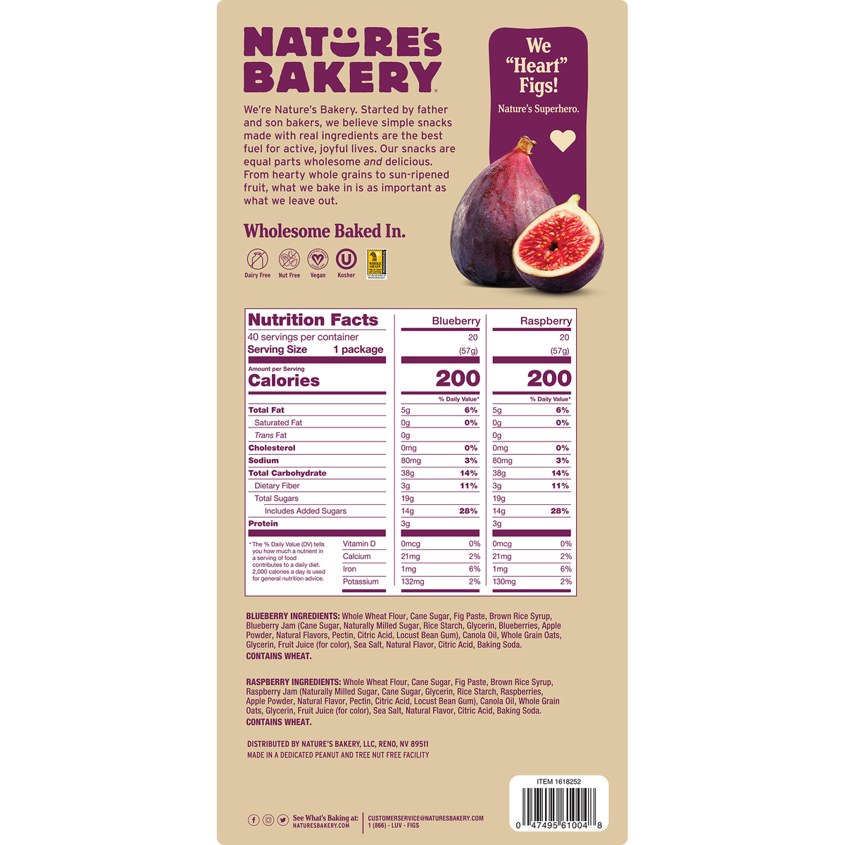 Nature's Bakery Fig Bar, Variety Pack, 2 oz, 40 ct