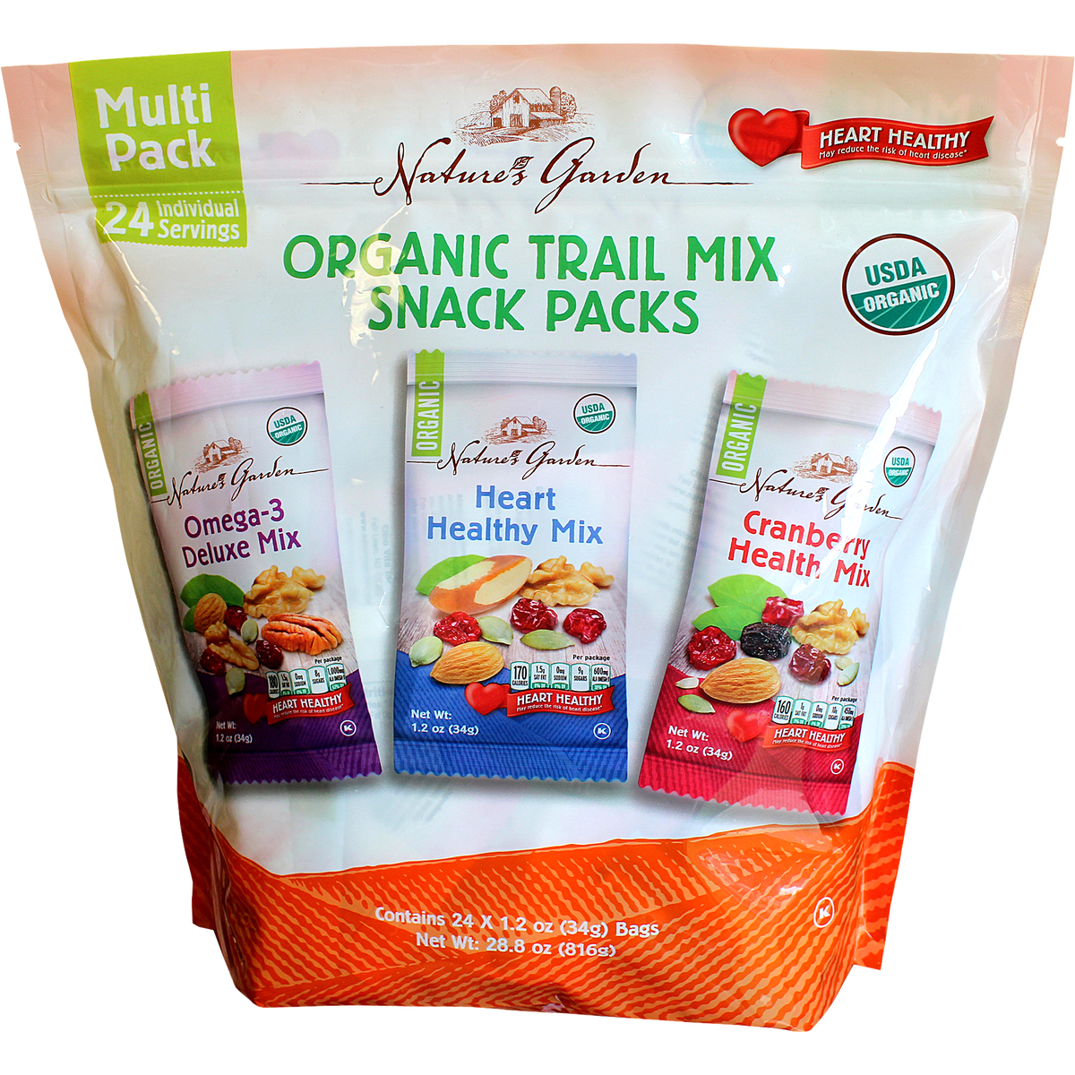 Nature's Garden Organic Trail Mix Snack Packs, Variety Pack, 1.2 oz, 24 ct