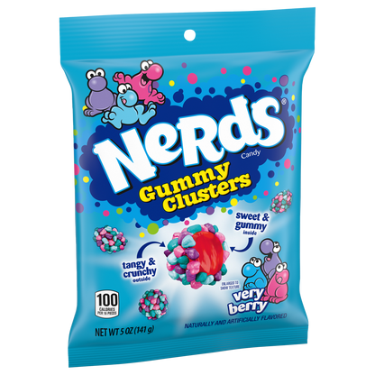 Nerds Gummy Clusters, Very Berry, 5 oz Peg Bag, 12 ct