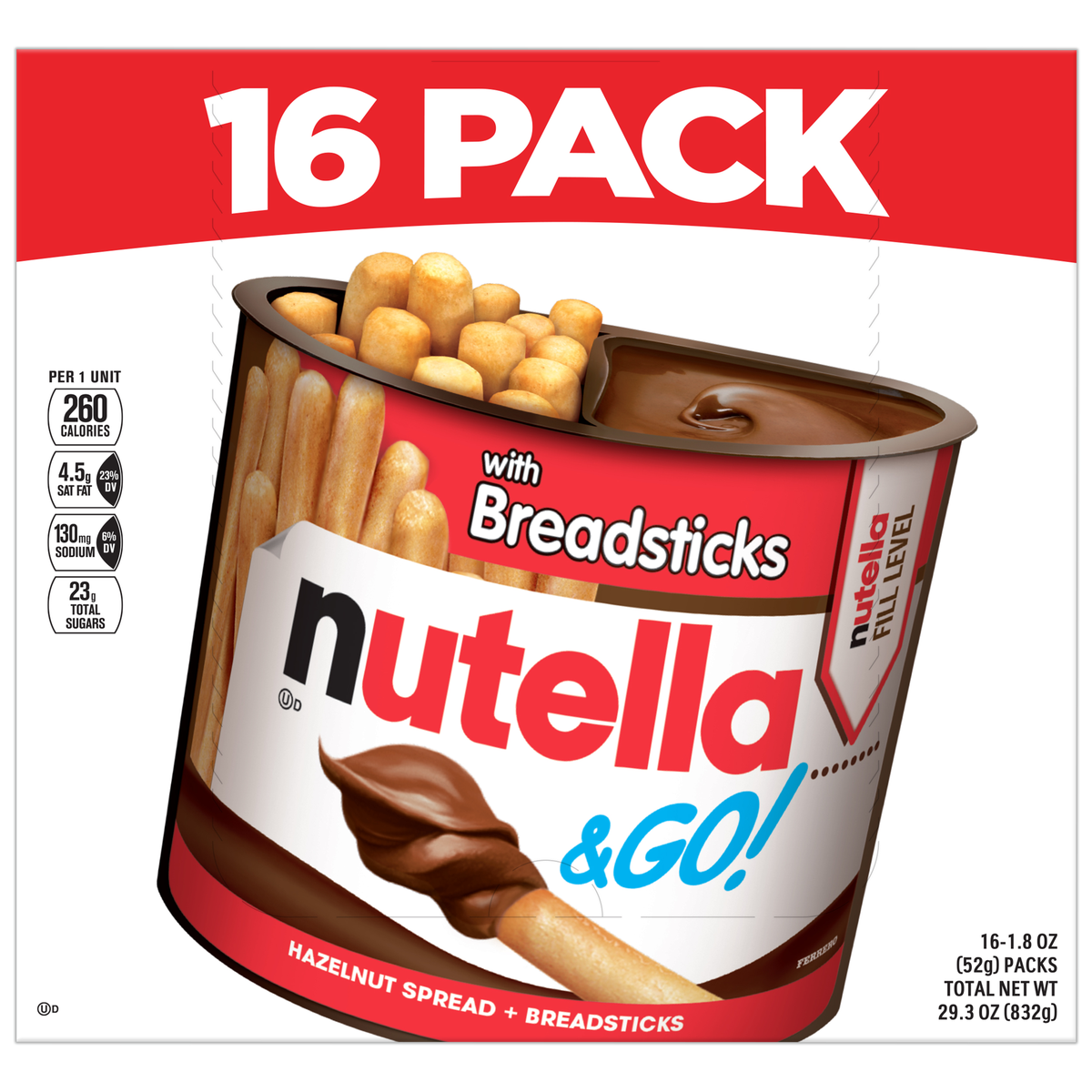 Nutella & Go Hazelnut Spread with Breadsticks, 1.8 oz, 16 ct