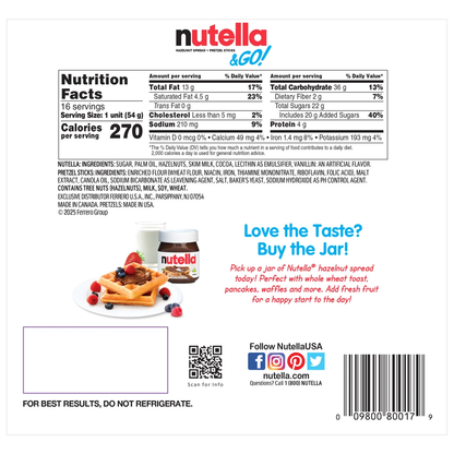 Nutella & Go Hazelnut Spread with Breadsticks, 1.8 oz, 16 ct