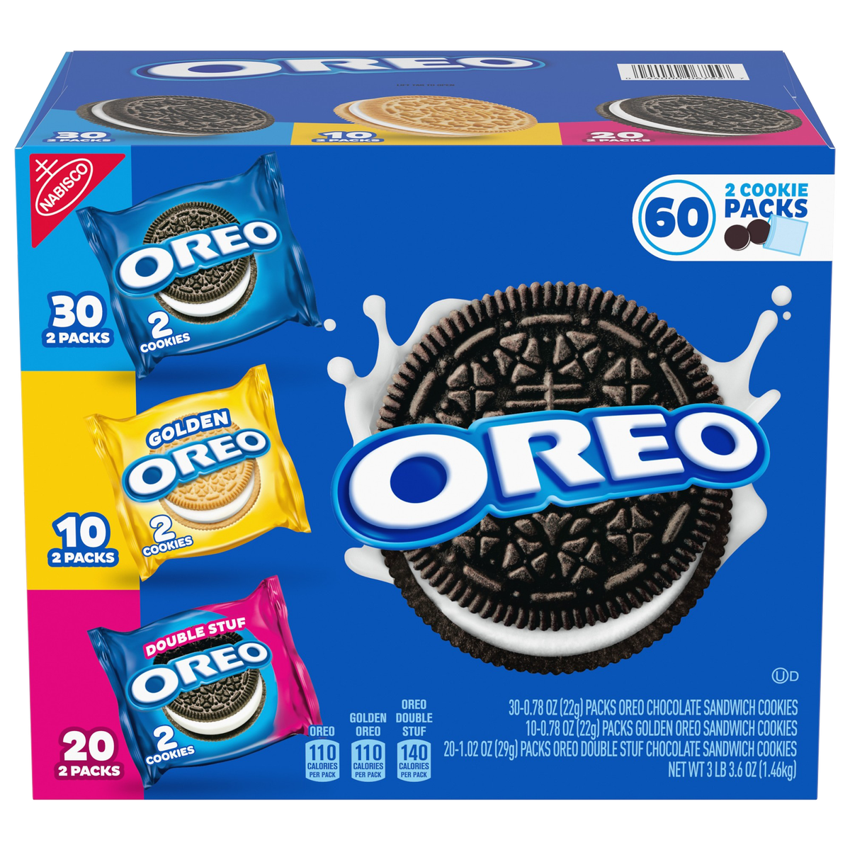 OREO Sandwich Cookies, Chocolate and Golden Variety Pack, 60 ct