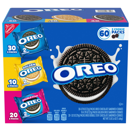 OREO Sandwich Cookies, Chocolate and Golden Variety Pack, 60 ct