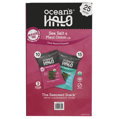 Ocean's Halo Organic Seaweed Snack, Maui Onion & Sea Salt, 0.14 oz, 25 ct