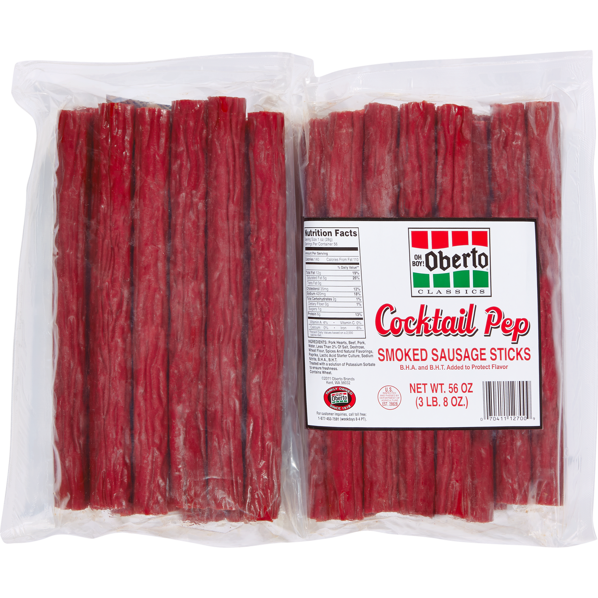 Oh Boy! Oberto Classics Smoked Sausage Stick, Cocktail Pep, 56 oz