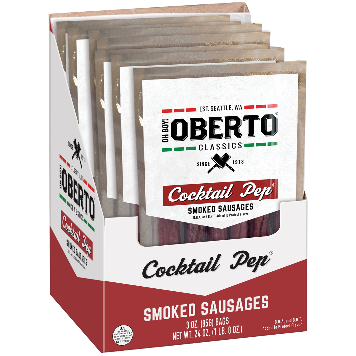 Oh Boy! Oberto Classics Smoked Sausage Sticks, Cocktail Pep, 3 oz, 8 ct