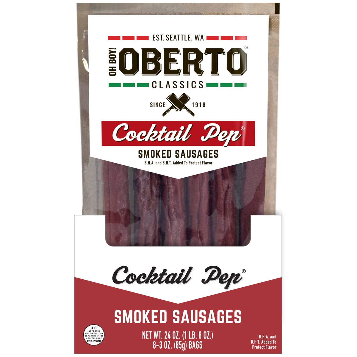 Oh Boy! Oberto Classics Smoked Sausage Sticks, Cocktail Pep, 3 oz, 8 ct
