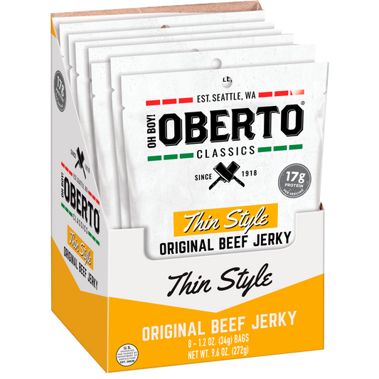 Oh Boy! Oberto Classics Thin Style Beef Jerky, Original, 1.2 oz, 8 ct
