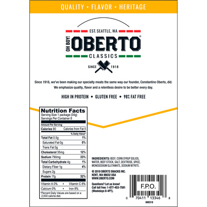Oh Boy! Oberto Classics Thin Style Beef Jerky, Original, 1.2 oz, 8 ct