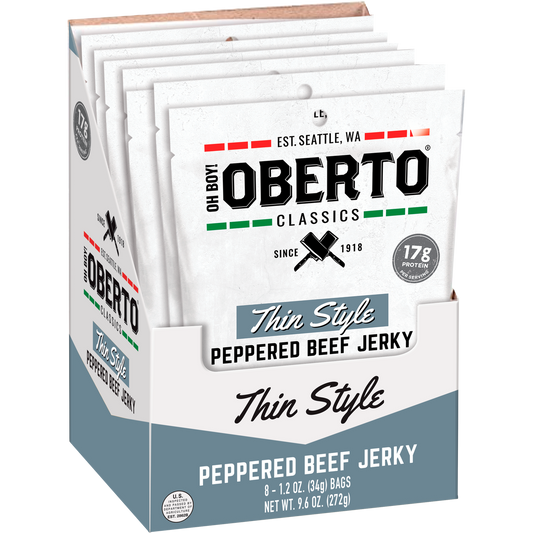 Oh Boy! Oberto Classics Thin Style Beef Jerky, Peppered, 1.2 oz, 8 ct