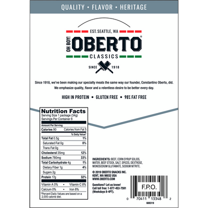 Oh Boy! Oberto Classics Thin Style Beef Jerky, Peppered, 1.2 oz, 8 ct