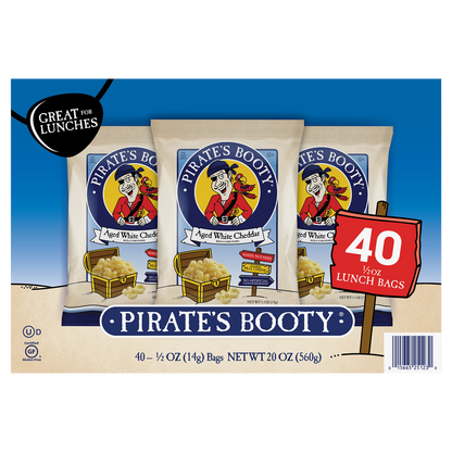 Pirate's Booty Rice and Corn Puffs, Aged White Cheddar, 0.5 oz, 40 ct