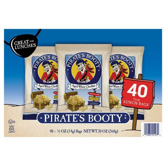 Pirate's Booty Rice and Corn Puffs, Aged White Cheddar, 0.5 oz, 40 ct