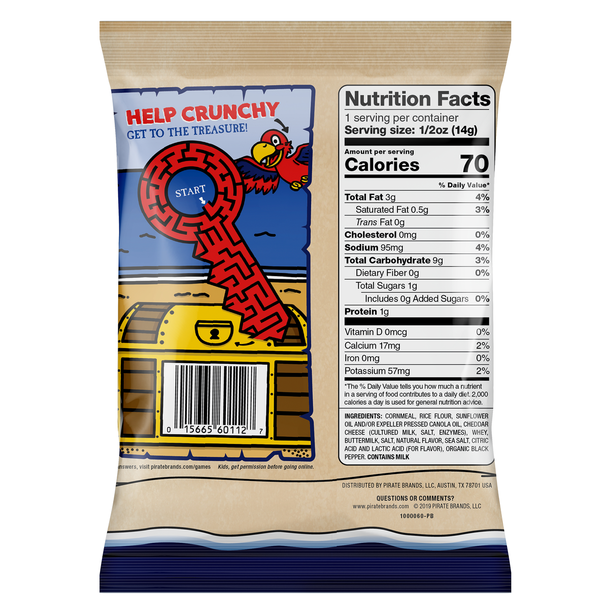 Pirate's Booty Rice and Corn Puffs, Aged White Cheddar, 0.5 oz, 40 ct