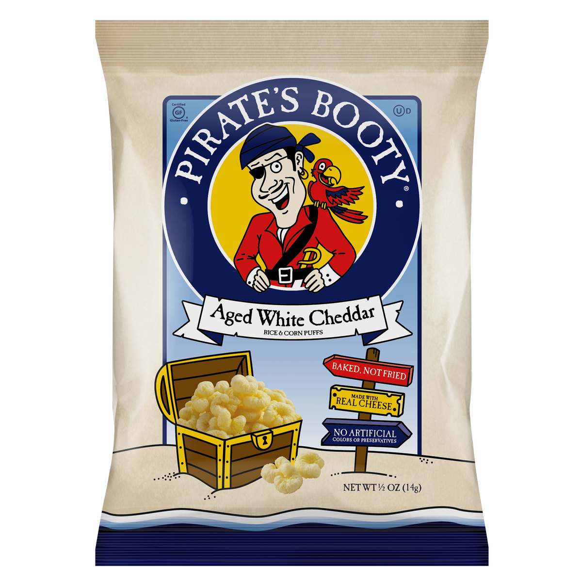 Pirate's Booty Rice and Corn Puffs, Aged White Cheddar, 0.5 oz, 40 ct