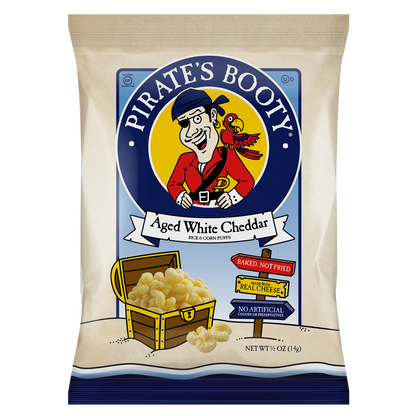 Pirate's Booty Rice and Corn Puffs, Aged White Cheddar, 0.5 oz, 40 ct