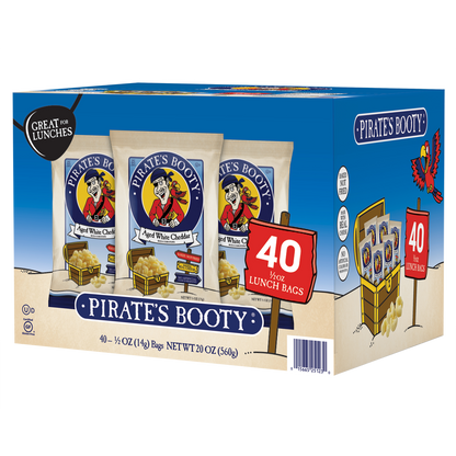 Pirate's Booty Rice and Corn Puffs, Aged White Cheddar, 0.5 oz, 40 ct