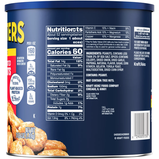 Planters Peanuts, Dry Roasted, 52 oz