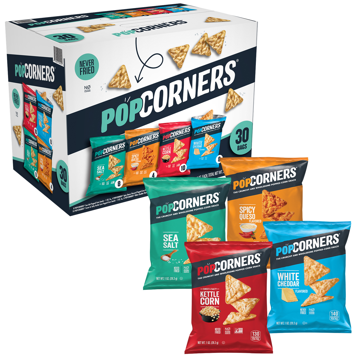 PopCorners Popped-Corn Snack, Variety Pack, 1 oz, 30 ct