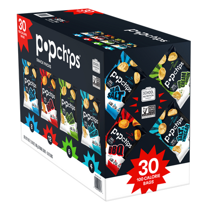 Popchips Potato Chips Snack Packs, Variety Pack, 0.8 oz, 30 ct