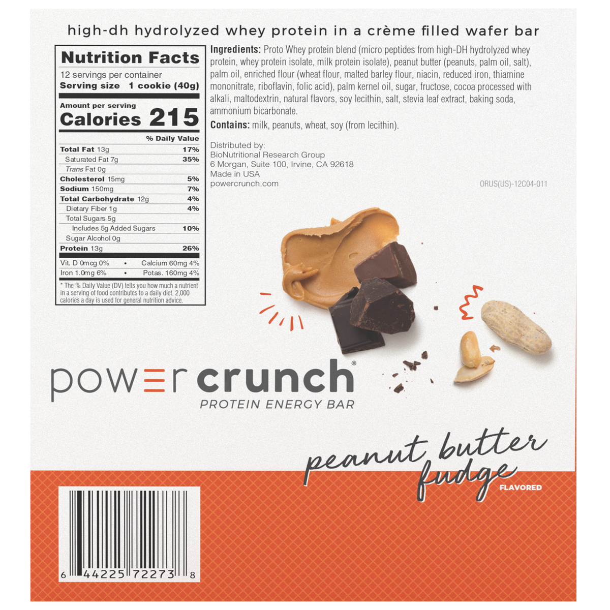 Power Crunch Protein Energy Bar, 13g Protein, Peanut Butter Fudge, 1.4 oz, 12 ct