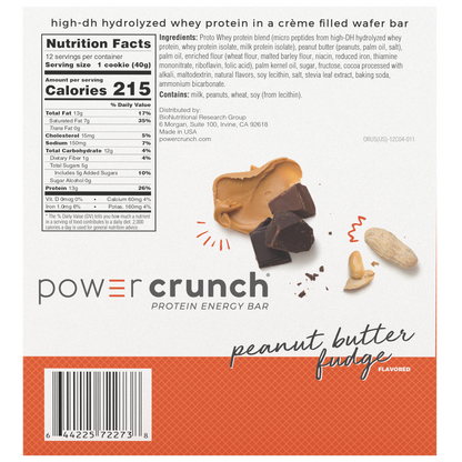 Power Crunch Protein Energy Bar, 13g Protein, Peanut Butter Fudge, 1.4 oz, 12 ct