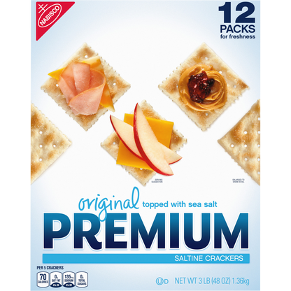 Premium Saltine Crackers, Original, 12 packs, 48 oz