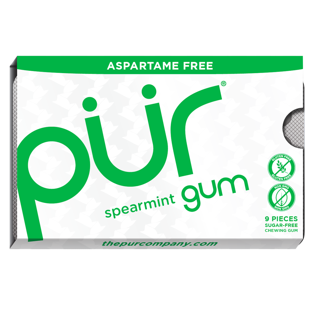 Pur Sugar Free Chewing Gum, Spearmint, 9 pieces, 12 ct