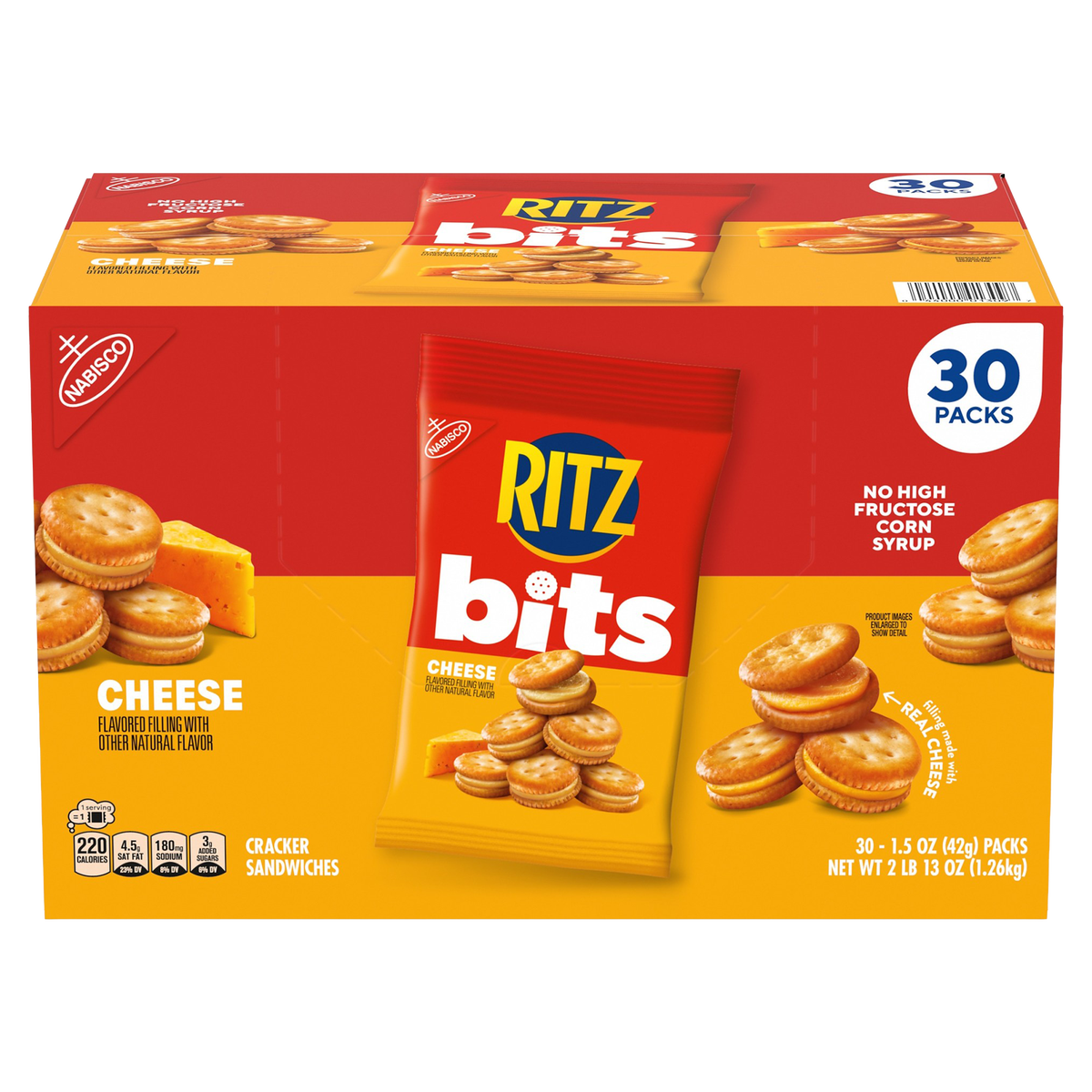 RITZ Bits Cracker Sandwiches, Cheese, 1.5 oz, 30 ct