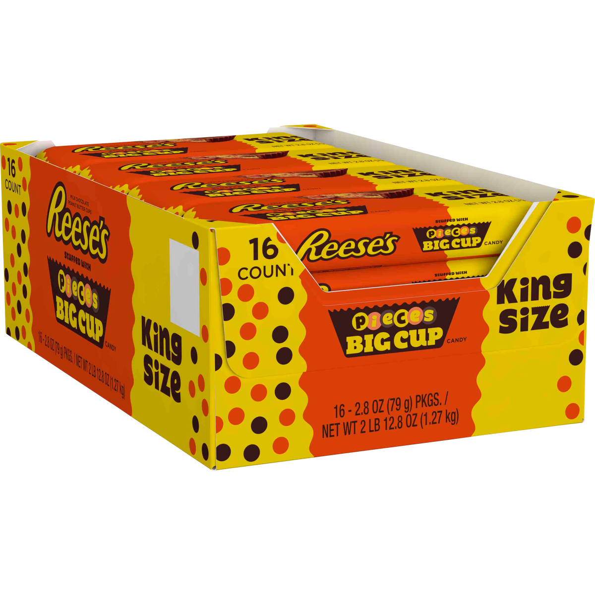 Reese's Pieces Big Cup Peanut Butter Cups, King Size, 2.8 oz, 16 ct