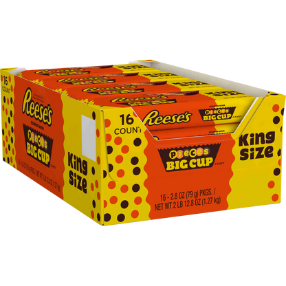 Reese's Pieces Big Cup Peanut Butter Cups, King Size, 2.8 oz, 16 ct