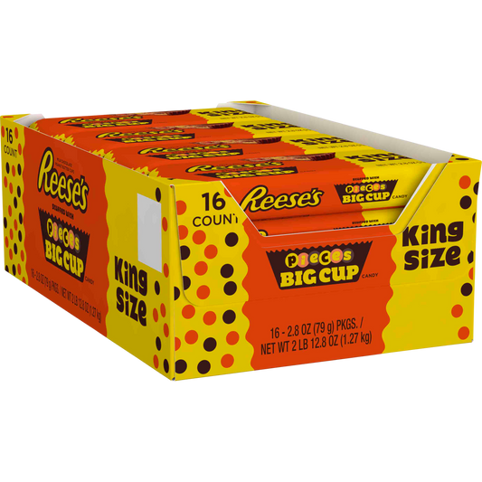 Reese's Pieces Big Cup Peanut Butter Cups, King Size, 2.8 oz, 16 ct