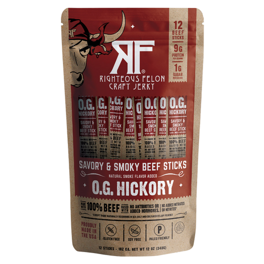 Righteous Felon Craft Jerky, O.G. Hickory Beef Stick, 1 oz, 12 ct