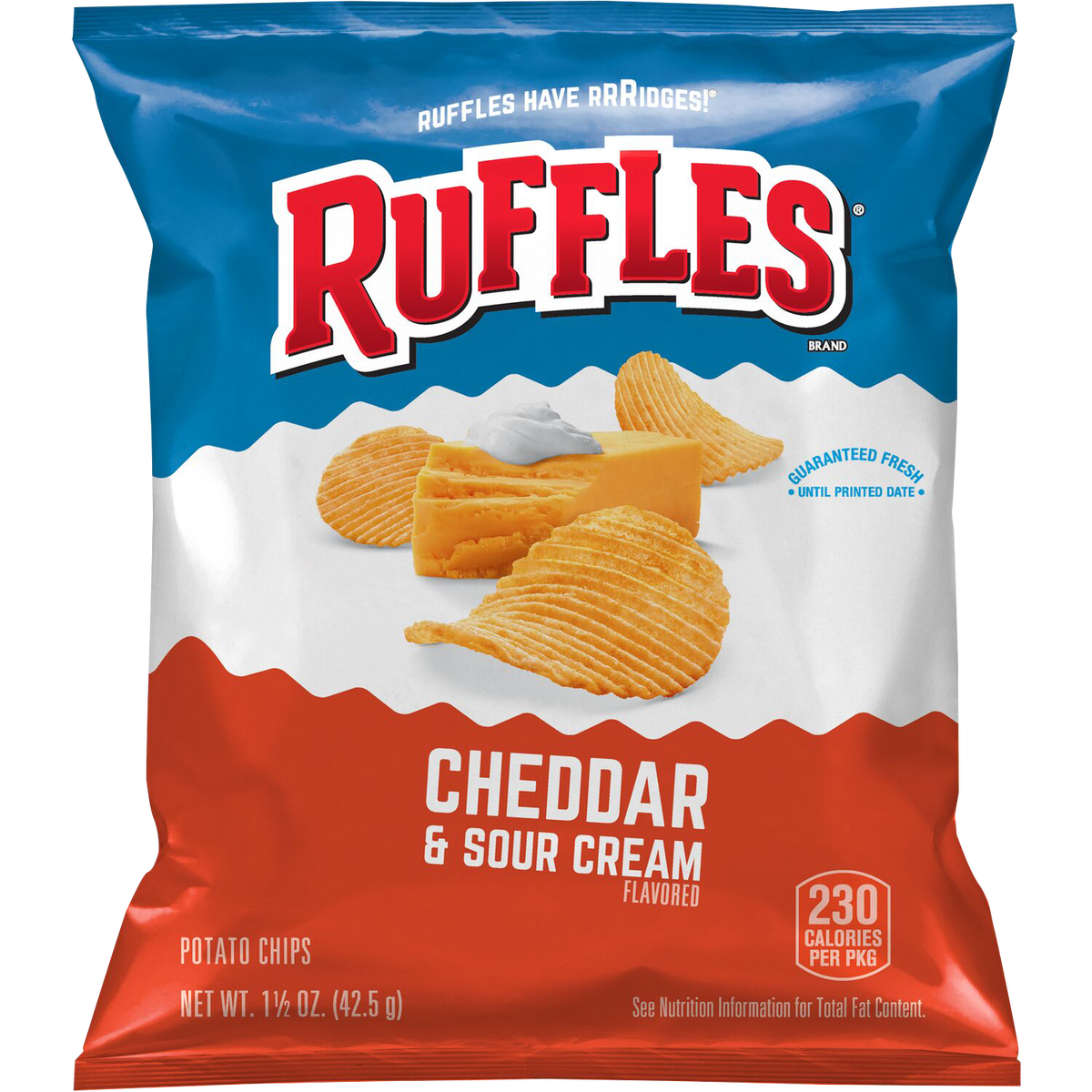 Ruffles Potato Chips, Cheddar & Sour Cream, 1.5 oz, 64 ct