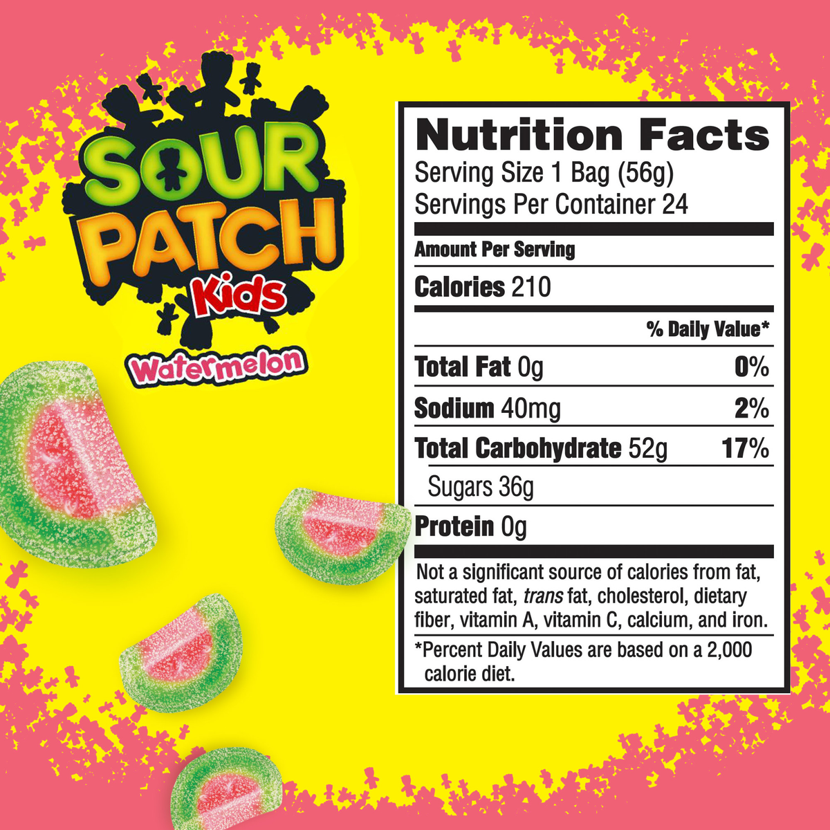 SOUR PATCH KIDS, Soft & Chewy Candy, Watermelon, 2 oz, 24 ct