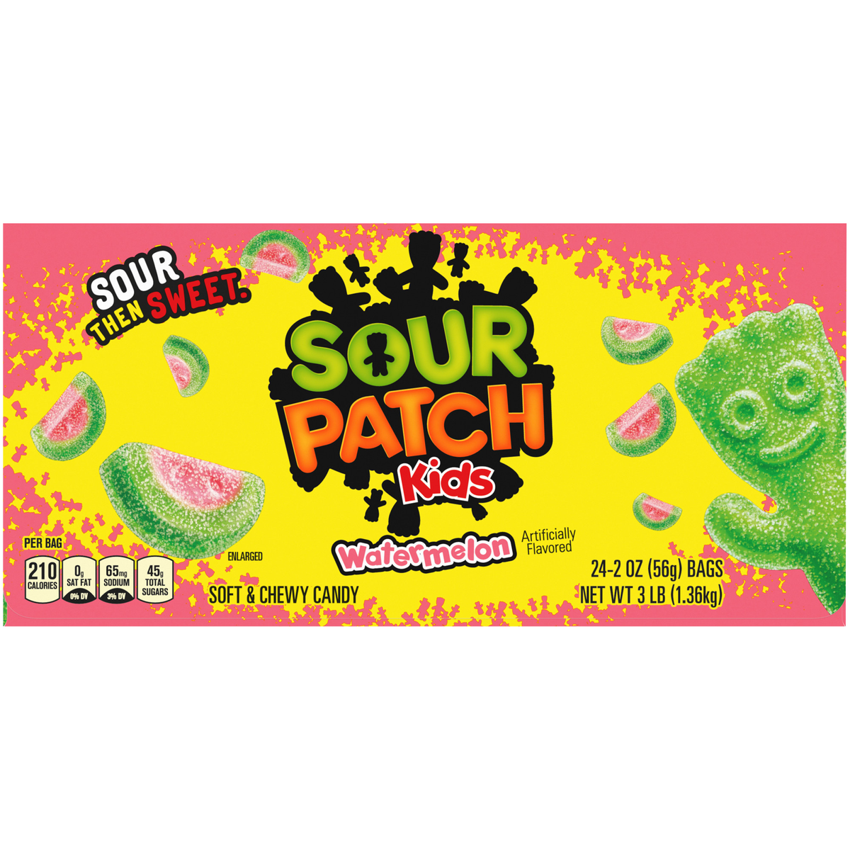 SOUR PATCH KIDS, Soft & Chewy Candy, Watermelon, 2 oz, 24 ct