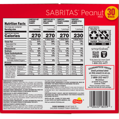 Sabritas Peanuts, Variety Pack, 1.625 oz, 30 ct