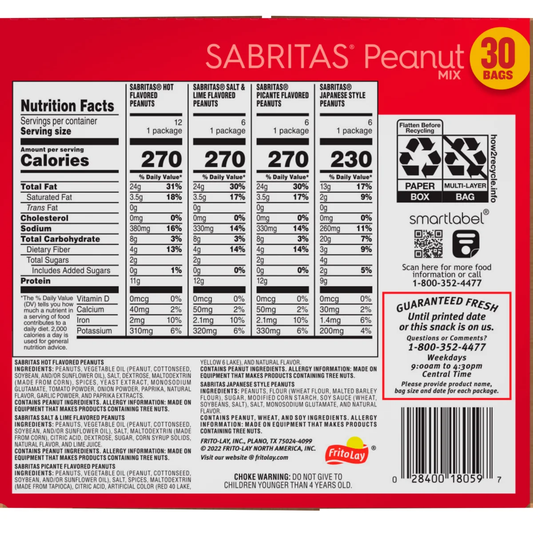 Sabritas Peanuts, Variety Pack, 1.625 oz, 30 ct