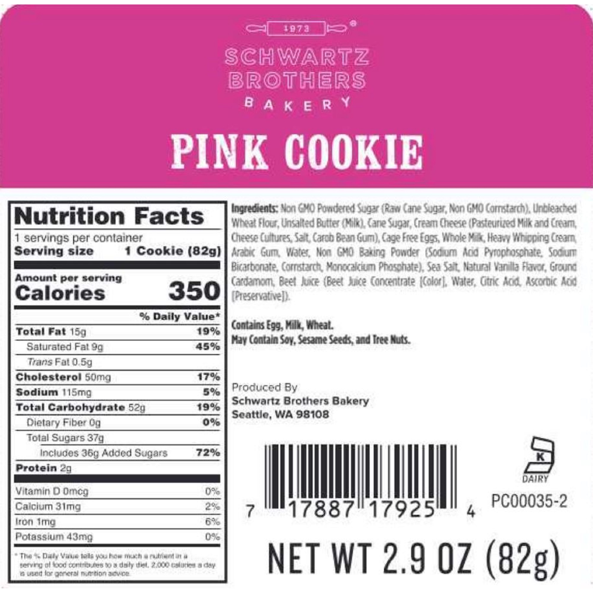Schwartz Brother's Bakery Pink Sugar Cookie, 3.5 oz, 6 ct